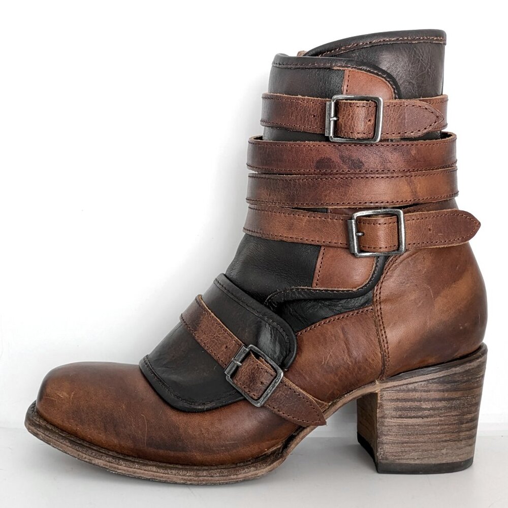 Freebird Darlin Cognac Size 11 Leather Strappy Ankle Boots Square Toe - Picture 3 of 14